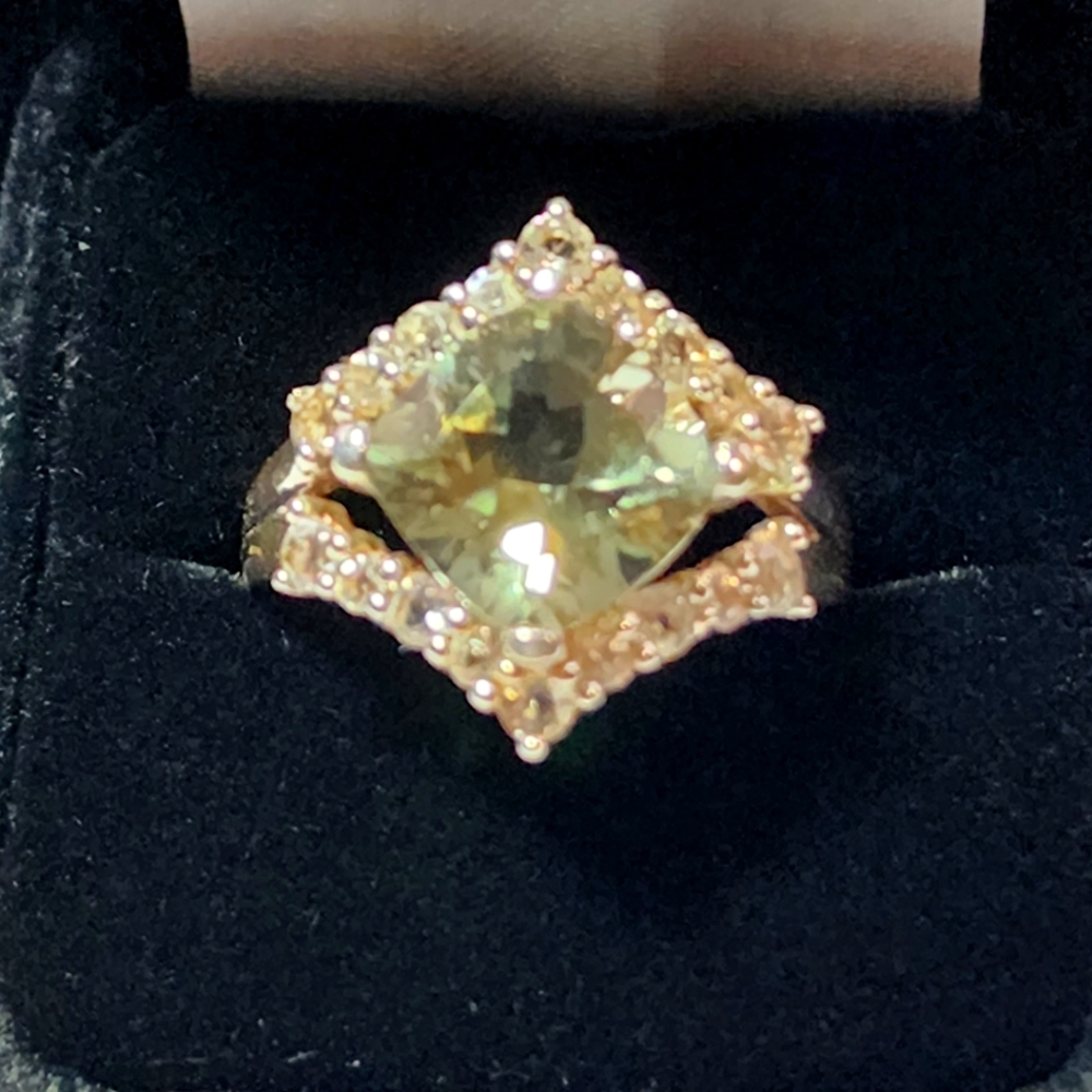 Green Amethyst with White Topaz Ring